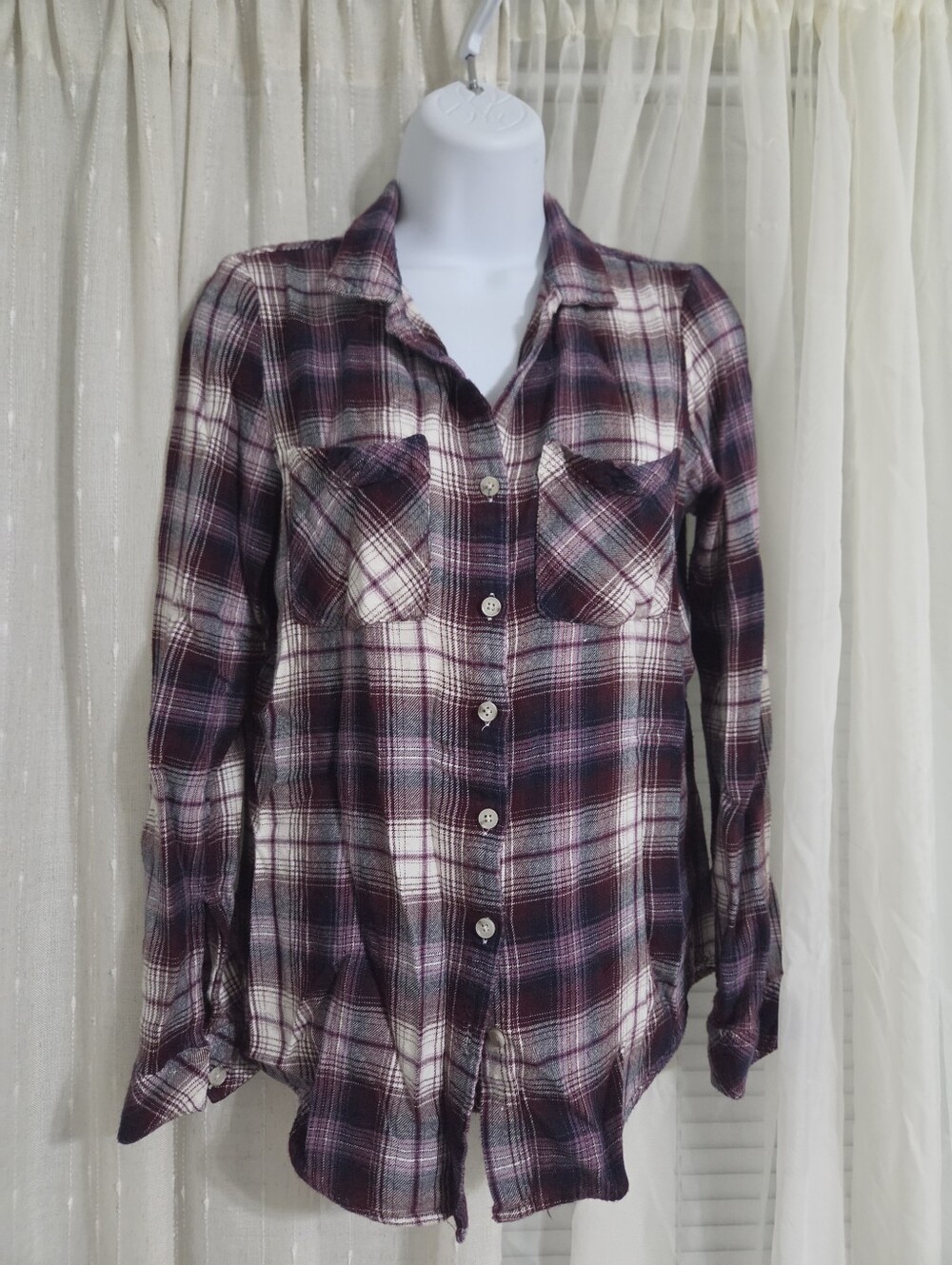 Altar'd State Plaid Button Down in Purple & White Size Medium